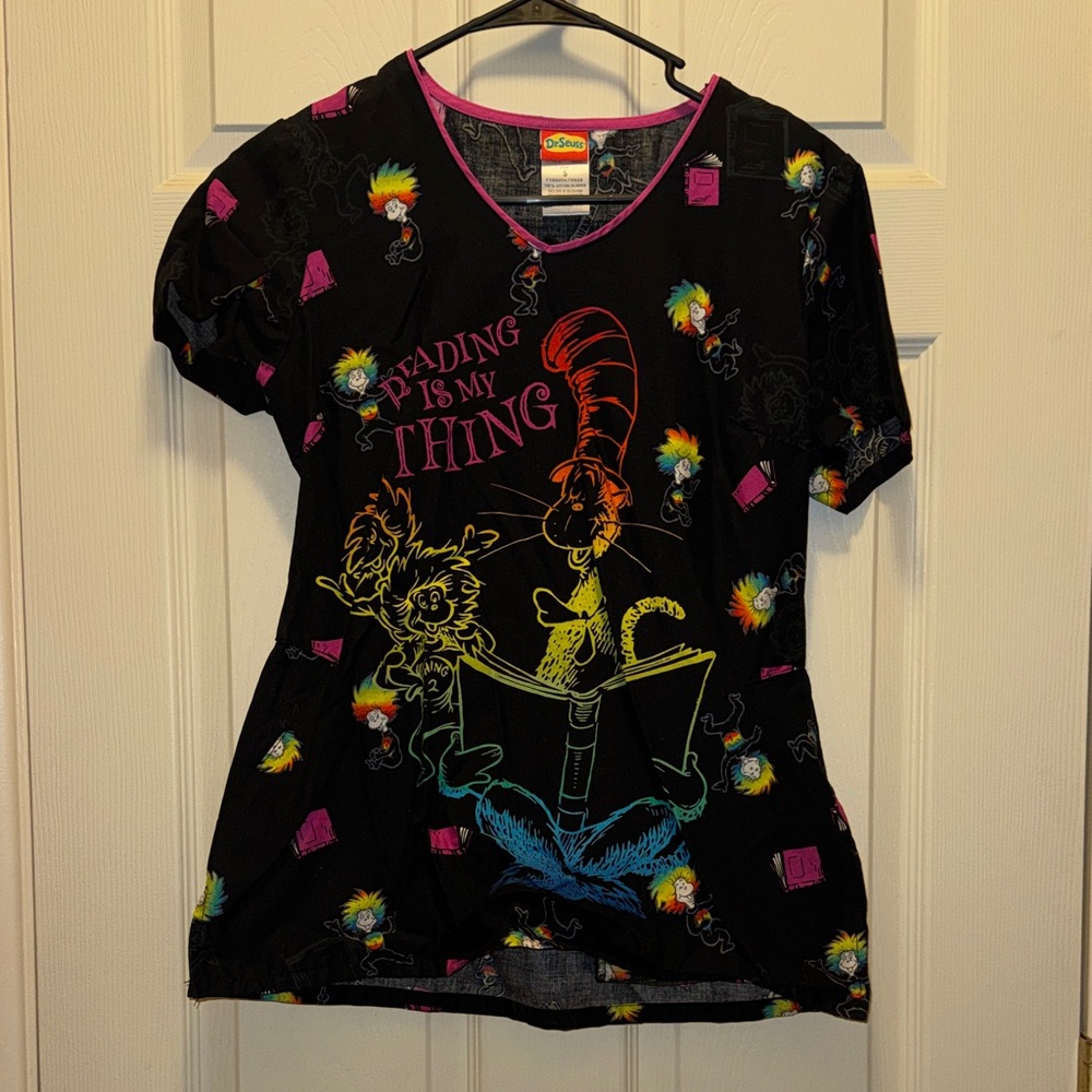 Dr. Seuss Black Scrub Top